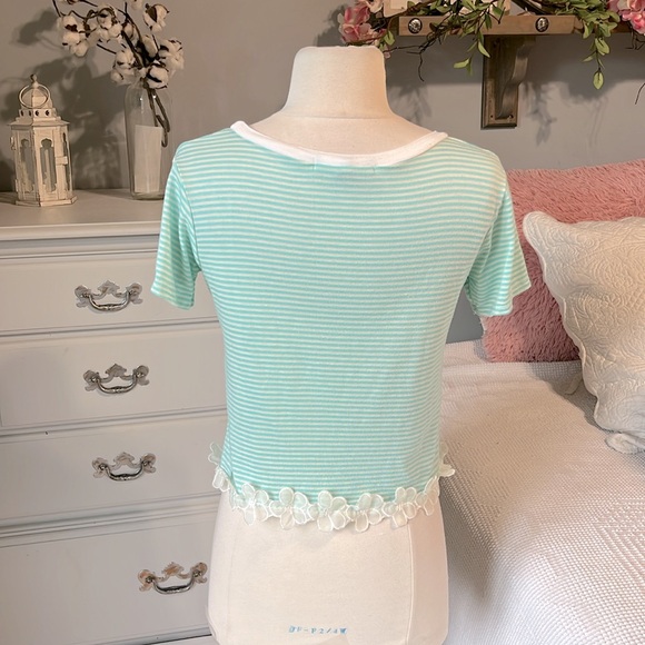 Living Doll Knit Crop Top Aquarium Stripe Shirt Womens XS - Picture 4 of 6